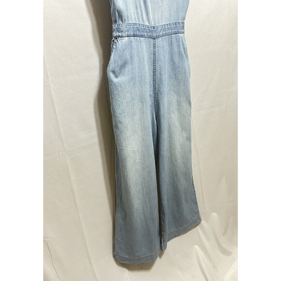 Madewell Jumpsuit Denim Jean Chambray Muralist Tie Crop Waist Wide Leg Sz 2 - Picture 15 of 16